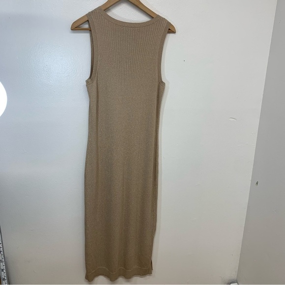 Express Ribbed Knit Midi Dress Medium Tall ‎ Gold Metallic Sparkle Sleeveless - Picture 6 of 10